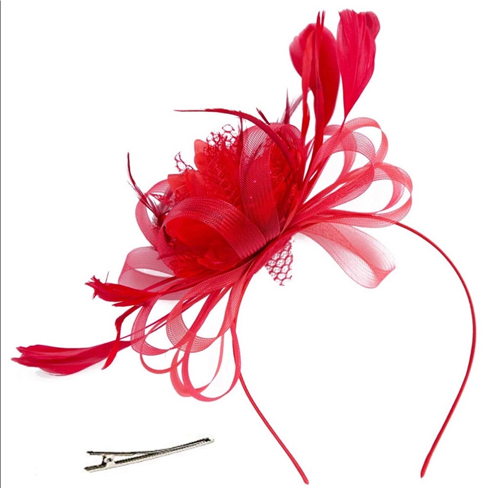 Rose Red Feather Fascinator - Picture 3 of 3